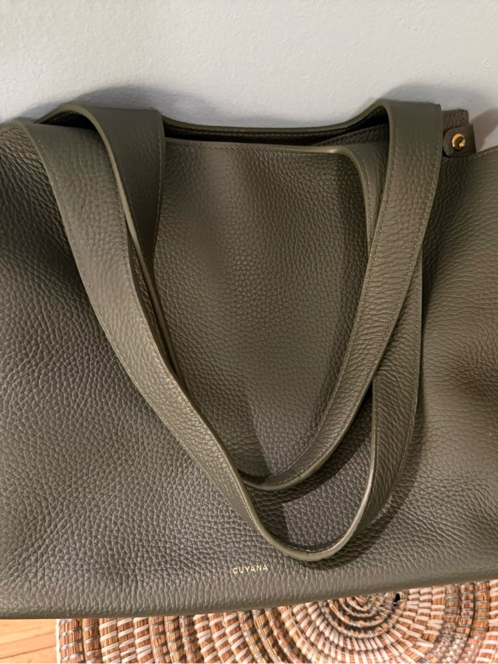 Cuyana Olive Green Pebbled Leather Tote